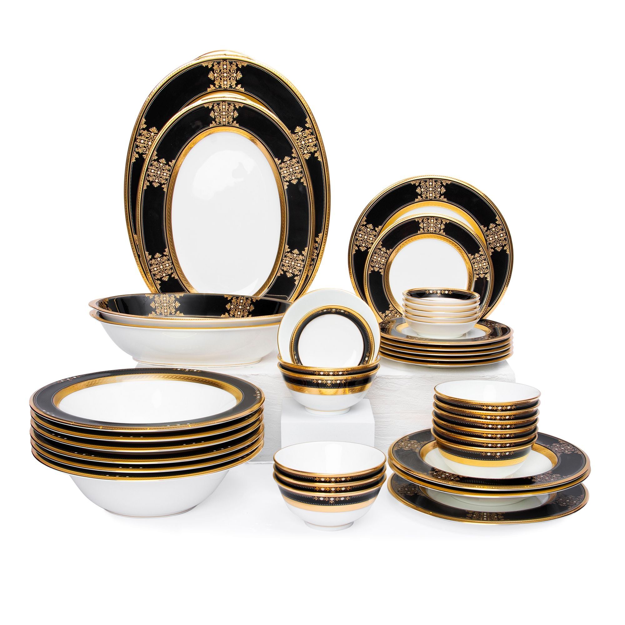 Bộ bát đĩa ăn châu Á đầy đủ 38 món (cho 6 người) sứ xương Nhật Bản | Noritake Evening Majesty 4818J - D038AA