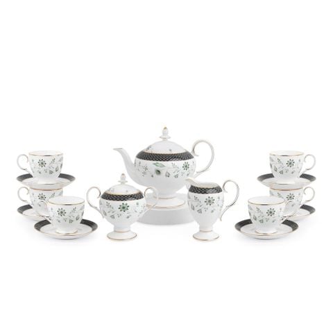  Bộ ấm chén uống trà (ấm 1.050ml, chén 250ml) 15 món sứ xương | Noritake Forever Fields 4950L - T017A 