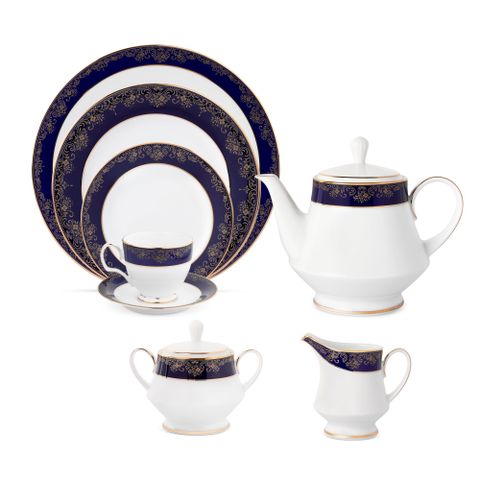  Bộ ấm chén uống trà (ấm 1.200ml, chén 250ml) 18 món sứ trắng | Noritake Lazurite Gold 4399L - T020A 