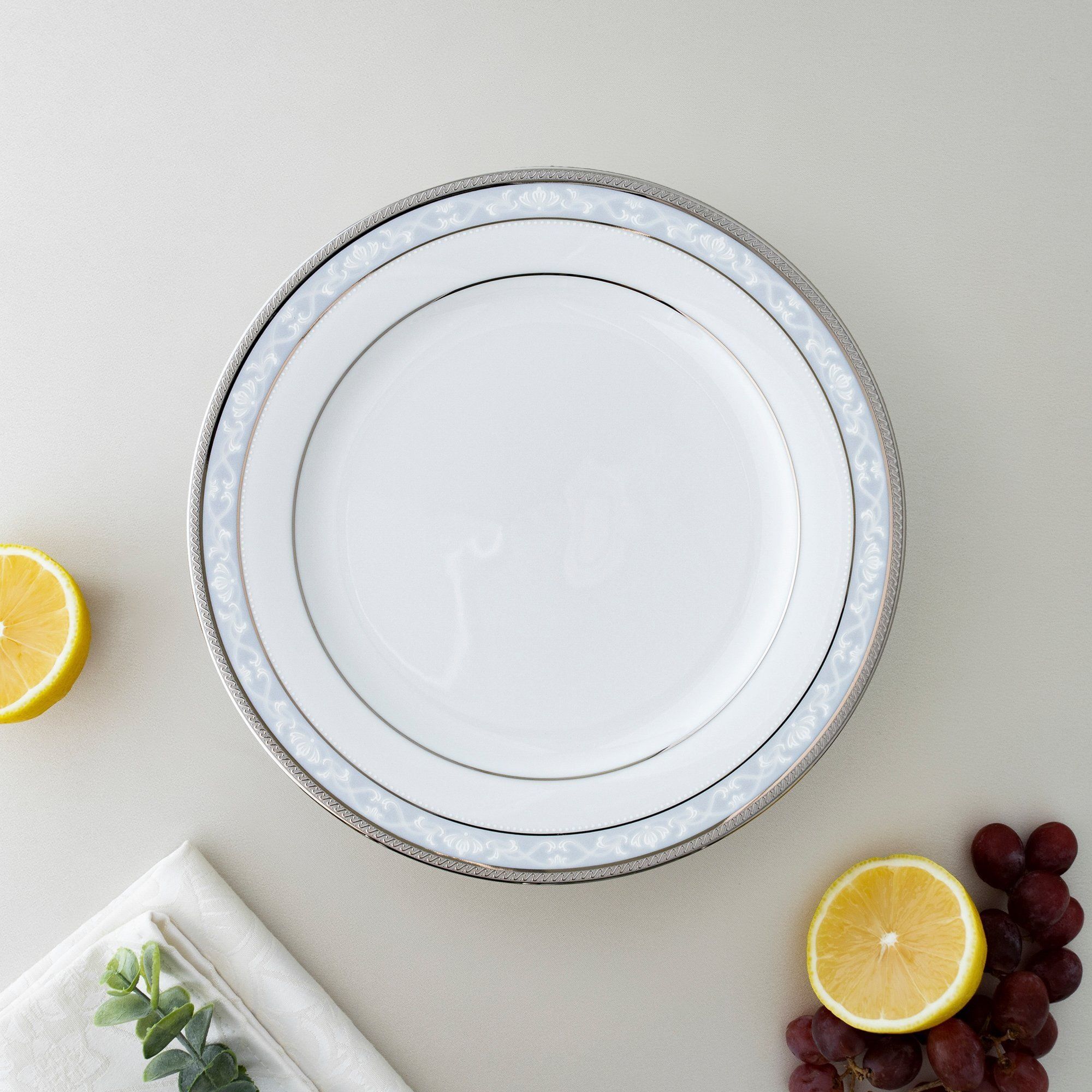 Đĩa tròn cỡ vừa đường kính 21,1cm sứ trắng | Noritake Hampshire Platinum 4336L - 91311