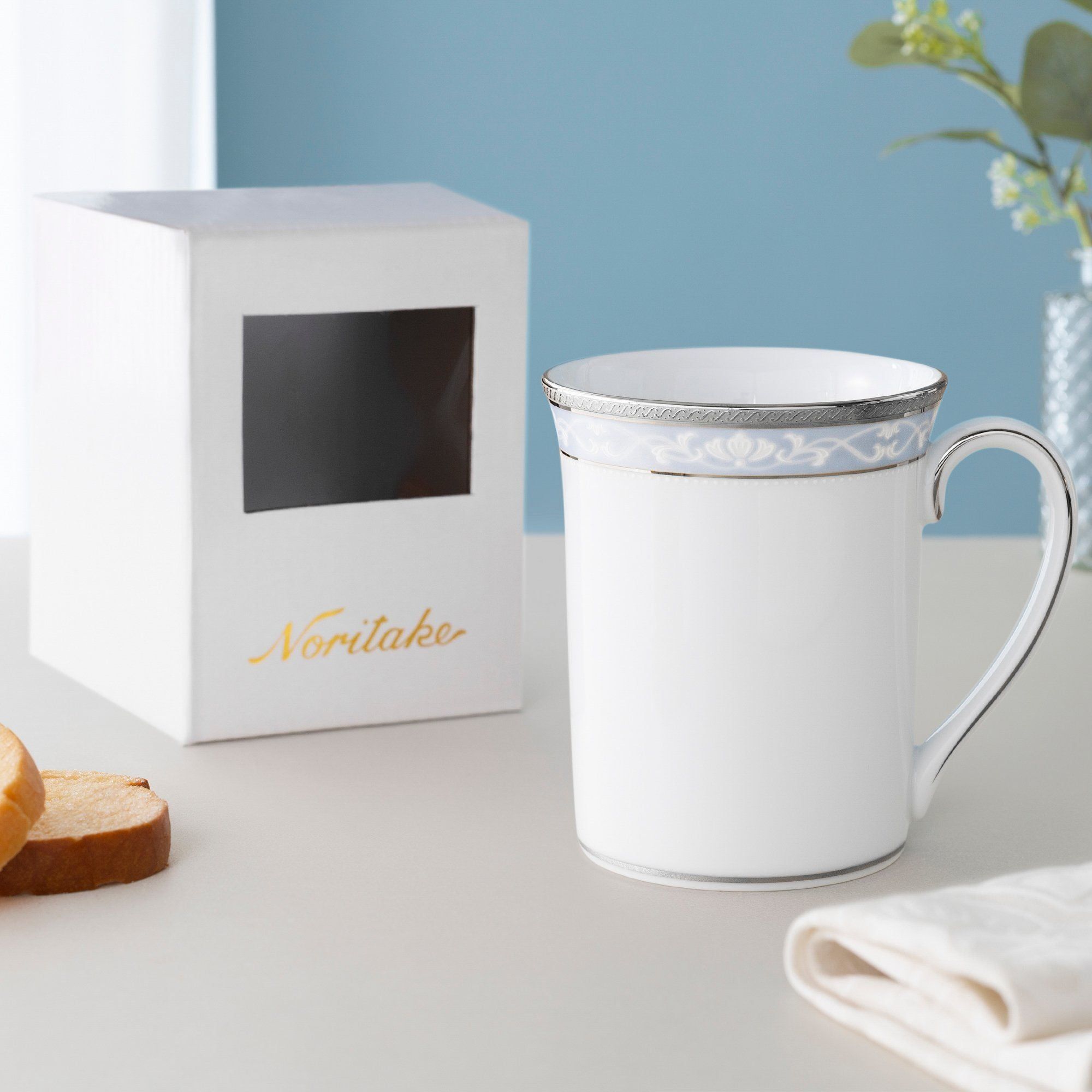 Cốc (ly) uống nước, cà phê dung tích 310ml sứ trắng | Noritake Hampshire Platinum 4336L - T91332K