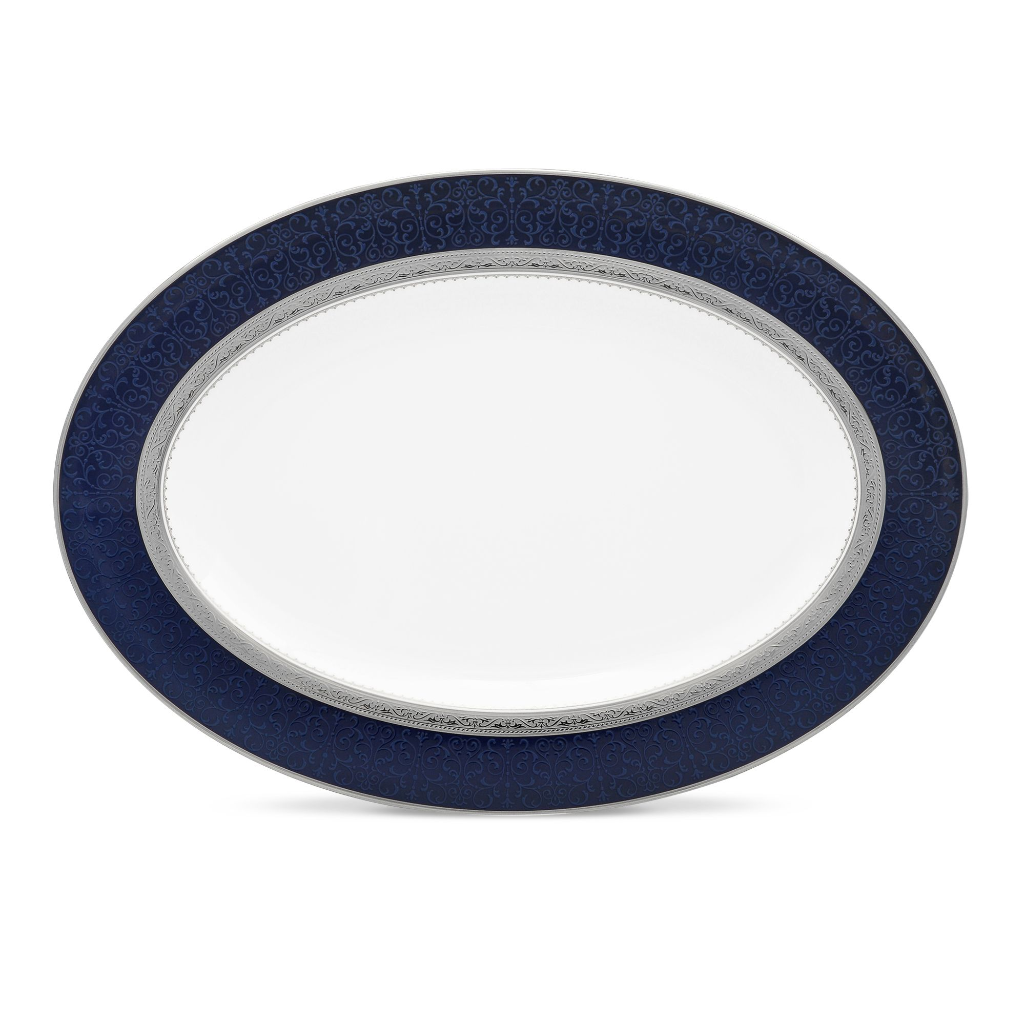 Đĩa Oval cỡ vừa (MD) dài 36,8cm sứ xương | Noritake Odessa Cobalt Platinum 4922L - 97244