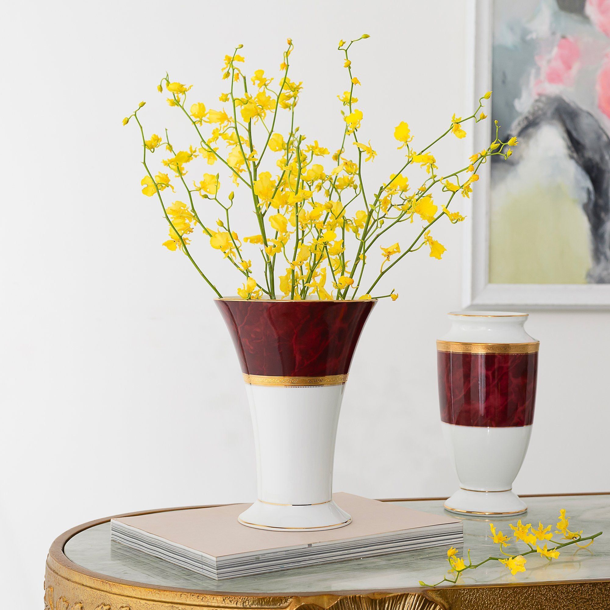 Bình hoa (lọ hoa) trang trí cổ loe cao 23,3cm (màu đỏ - ruby) sứ trắng | Noritake Majestic Burgun M-166L - T91825K