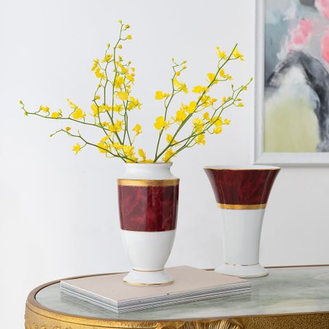  Bình hoa (lọ hoa) trang trí cổ loe cao 23,3cm (màu đỏ - ruby) sứ trắng | Noritake Majestic Burgun M-166L - T91825K 