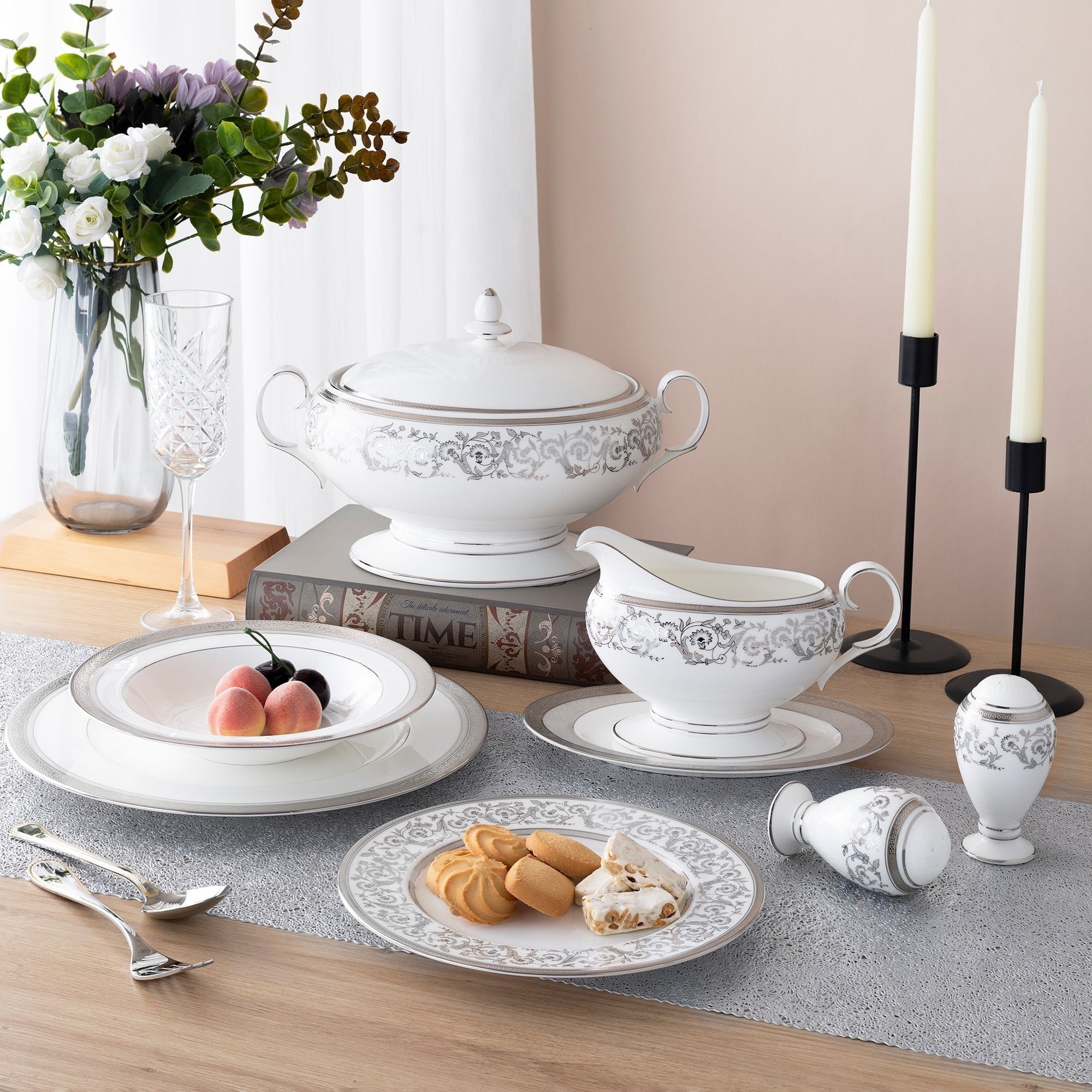 Bộ đĩa ăn kiểu Âu 22 món (cho 6 người) sứ xương | Noritake Summit Platinum 4919L - D024AN