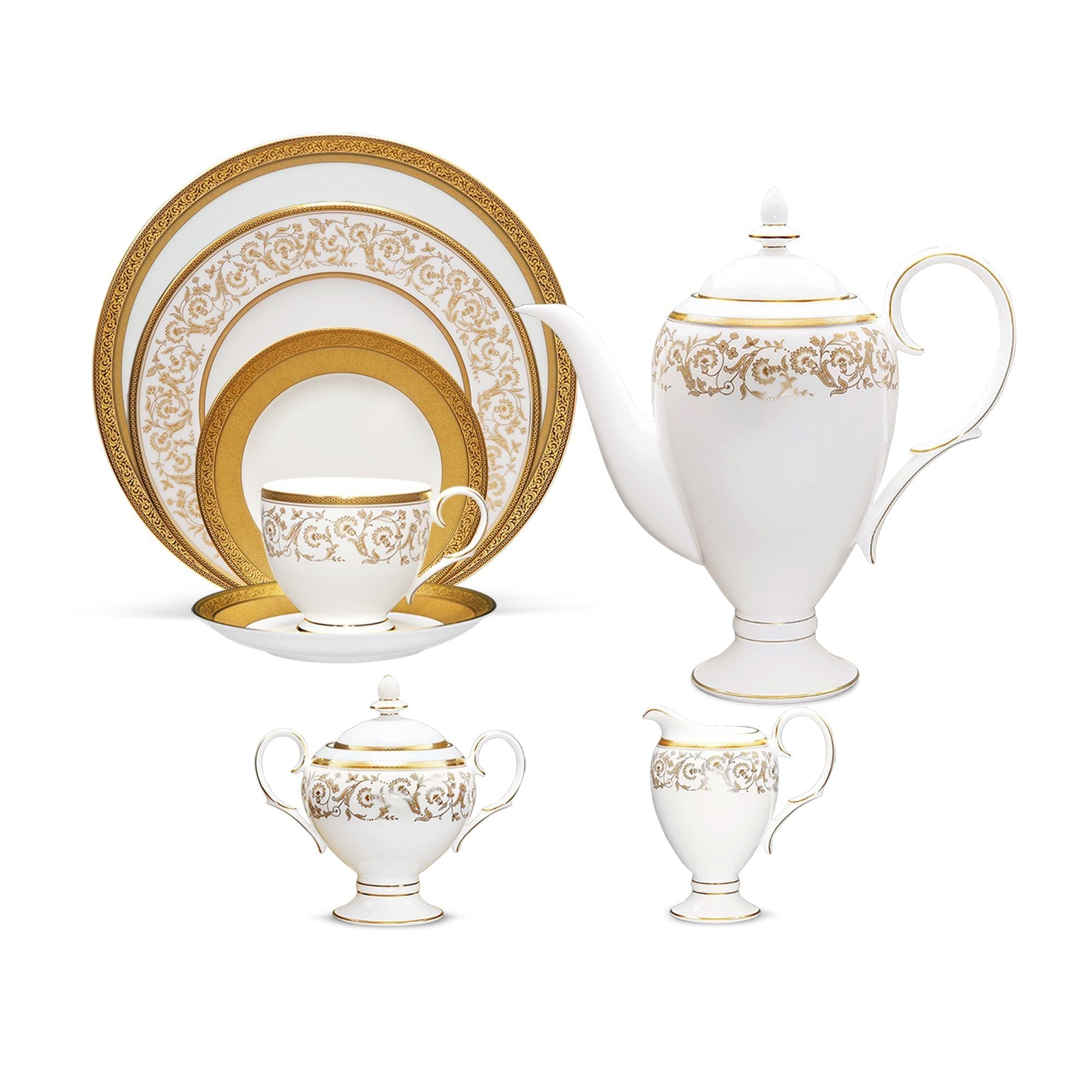 Bộ ấm chén uống cà phê (ấm 1.490ml, chén 250ml) 18 món sứ xương | Noritake Summit Gold 4912L - C020AB