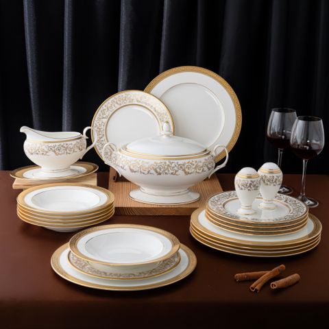  Bộ đĩa ăn kiểu Âu 22 món (cho 6 người) sứ xương | Noritake Summit Gold 4912L - D024AN 