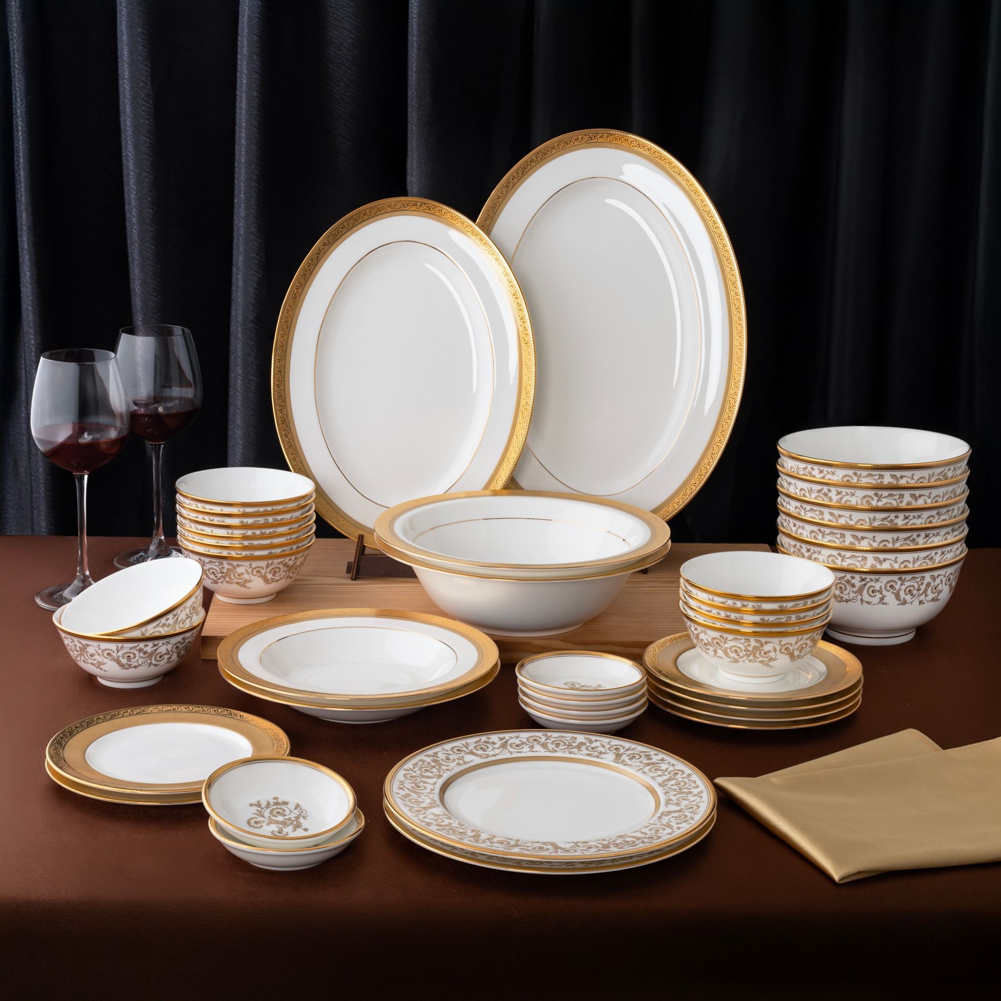 Bộ bát đĩa ăn châu Á đầy đủ 38 món (cho 6 người) sứ xương | Noritake Summit Gold 4912L - D038AC