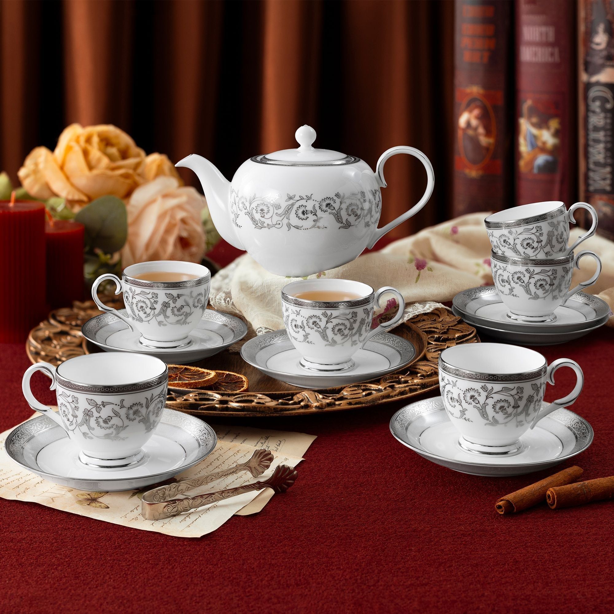 Bộ ấm chén uống trà nhỏ (ấm 650ml, chén 105ml) 13 món sứ xương | Noritake Summit Platinum 4919L - T014S