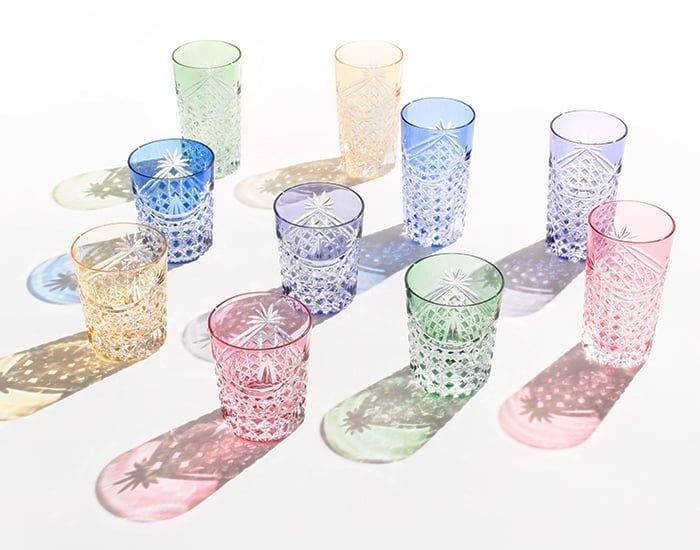 Ly (cốc) pha lê highball họa tiết Edo Kiriko (Square Basket Weave) 250ml màu tím | Kagami T369 - 2835-CMP