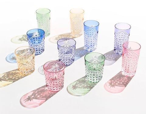  Ly (cốc) pha lê highball họa tiết Edo Kiriko (Square Basket Weave) 250ml màu xanh cobalt | Kagami T369 - 2835-CCB 