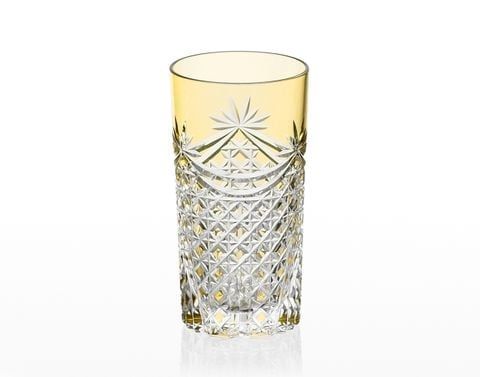 Ly (cốc) pha lê highball họa tiết Edo Kiriko (Square Basket Weave) 250ml màu vàng | Kagami T369 - 2835-CUM