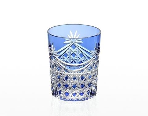 Ly pha lê rock glass họa tiết Edo Kiriko (Square Basket Weave) dung tích 240ml màu xanh cobalt | Kagami T370 - 2835-CCB