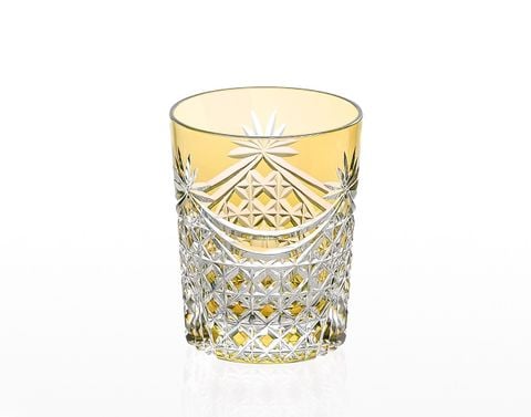 Ly pha lê rock glass họa tiết Edo Kiriko (Square Basket Weave) dung tích 240ml màu vàng | Kagami T370 - 2835-CUM