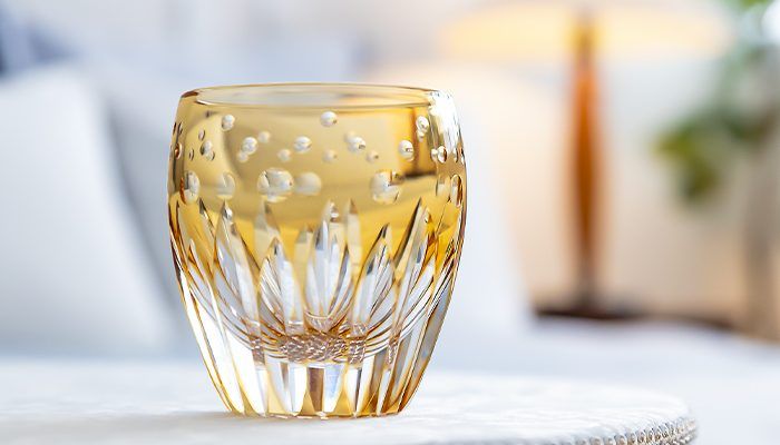 Ly pha lê rock glass Edo Kiriko "Sunflower" 240ml màu vàng được chế tác bởi nghệ nhân Satoshi Nabeya | Kagami Crystal T727 - 2839-CUM