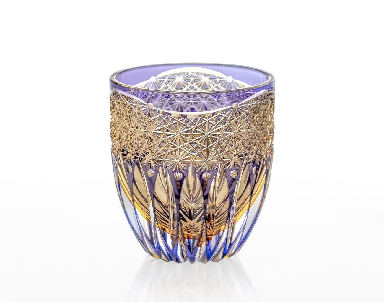 Ly pha lê rock glass Edo Kiriko 'Kaleidoscope' 330ml màu tím được chế tác bởi nghệ nhân Satoshi Nabeya | Kagami Crystal T785 - 3036-WUP