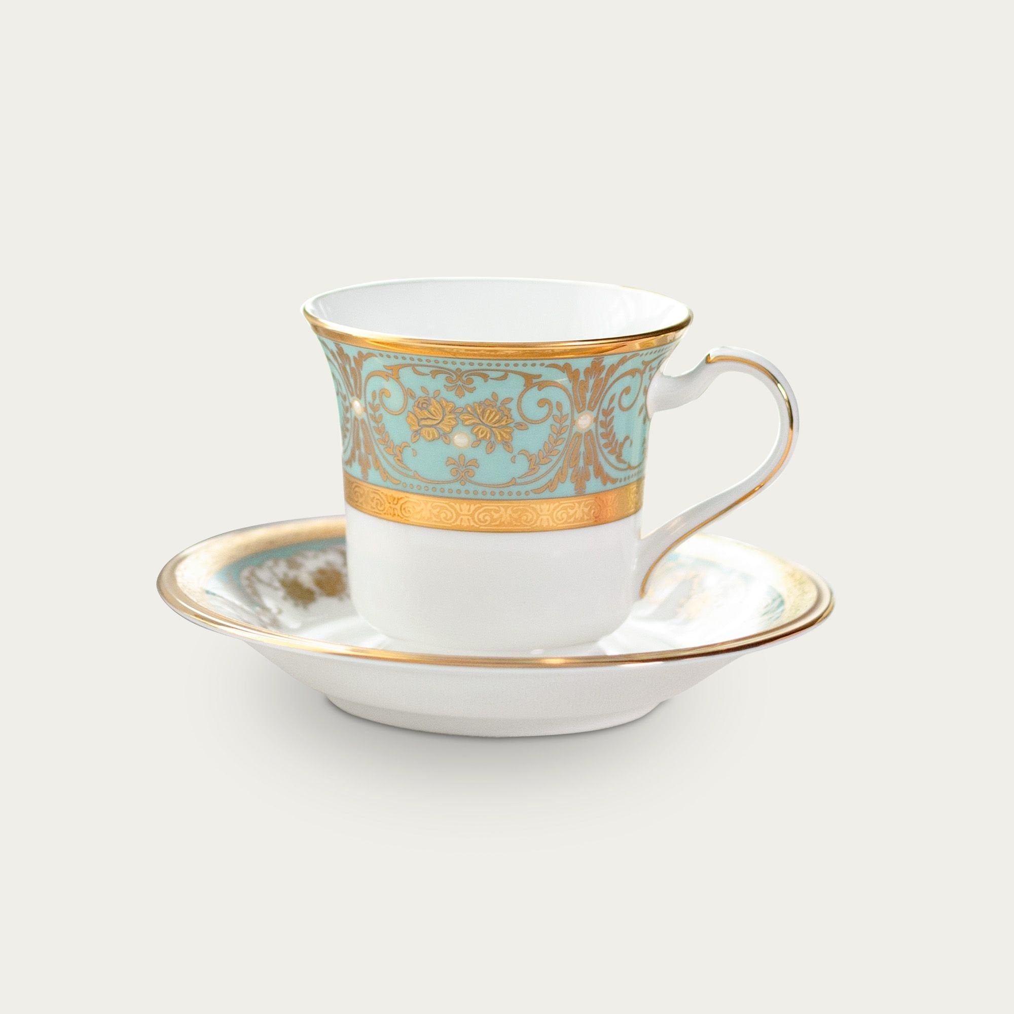 Chén trà (tách trà) dung tích 220ml kèm đĩa lót sứ xương Nhật Bản | Noritake Georgian Turquoise 4857J - T59589