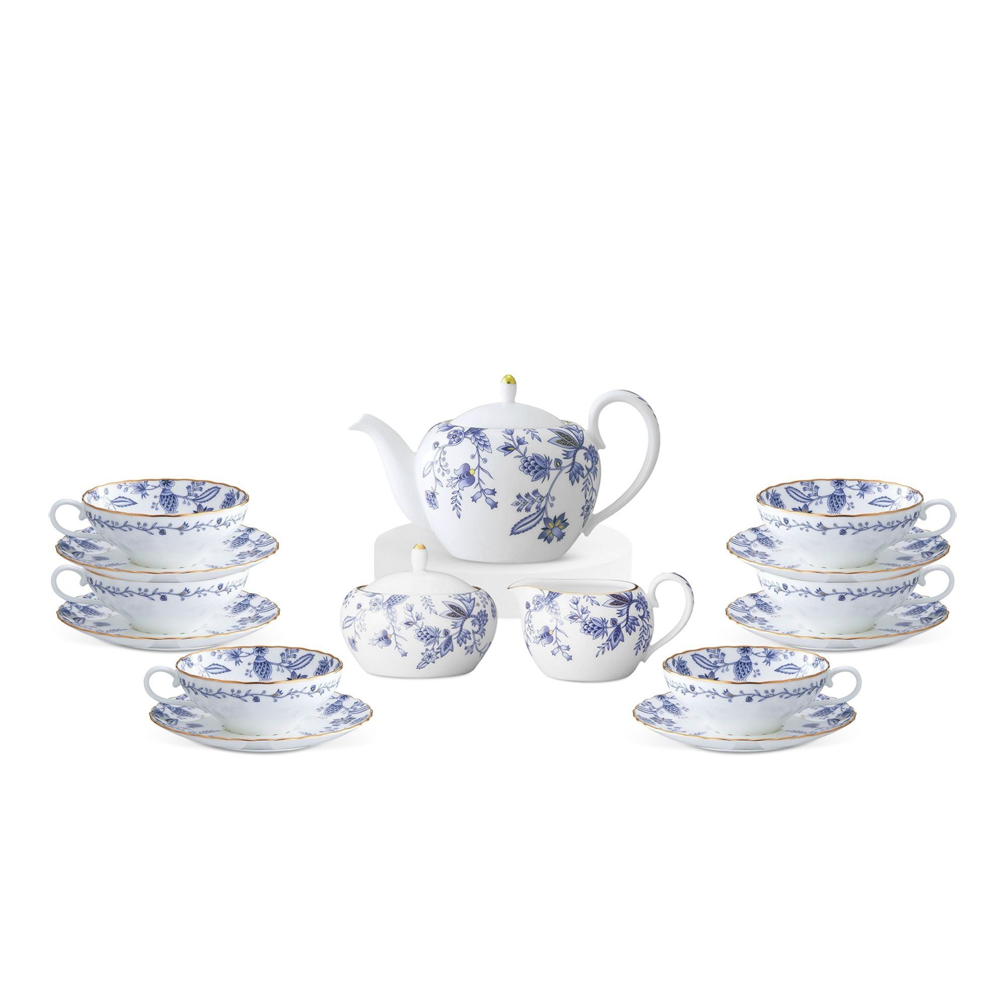 Bộ ấm chén uống trà (ấm nhỏ 520ml, chén 180ml) 15 món sứ xương | Noritake Blue Sorrentino 4562L - T017LS