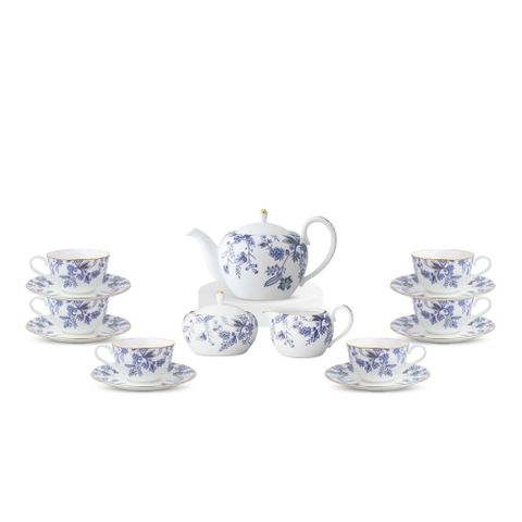  Bộ ấm chén uống trà (ấm nhỏ 520ml, chén 225ml) 15 món sứ xương | Noritake Blue Sorrentino 4562L - T017AS 
