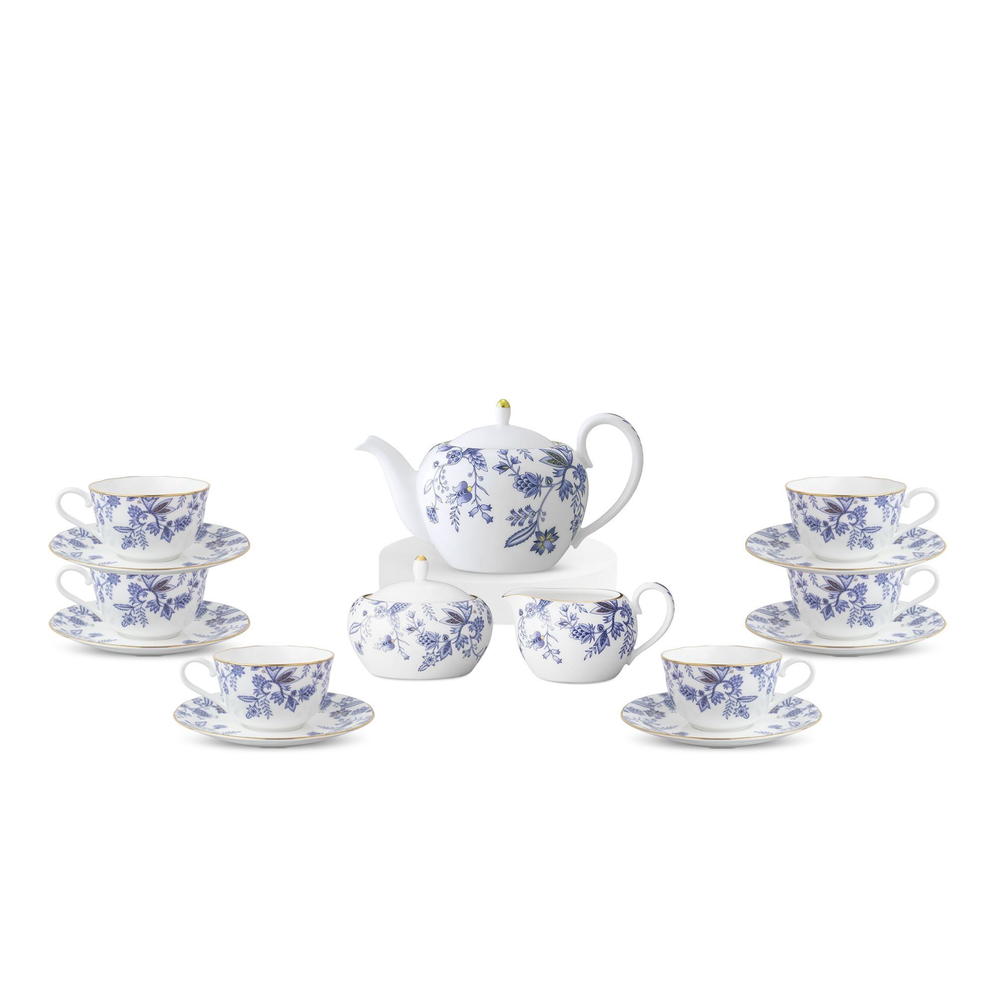 Bộ ấm chén uống trà (ấm nhỏ 520ml, chén 225ml) 15 món sứ xương | Noritake Blue Sorrentino 4562L - T017AS