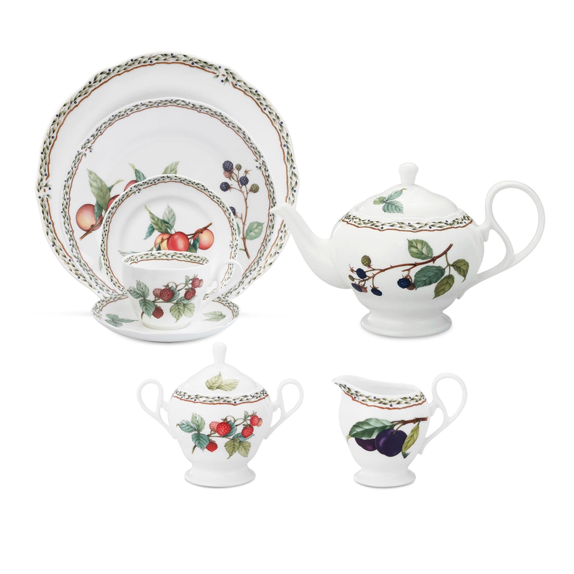 Bộ ấm chén uống trà (ấm 1.030ml, chén 250ml) 18 món sứ xương | Noritake Orchard Garden 4911L - T020A