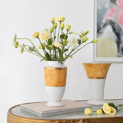  Bình hoa (lọ hoa) trang trí cổ loe cao 23,3cm (màu vàng - thạch anh) sứ trắng | Noritake Majestic Yellow M-168L - T91825K 