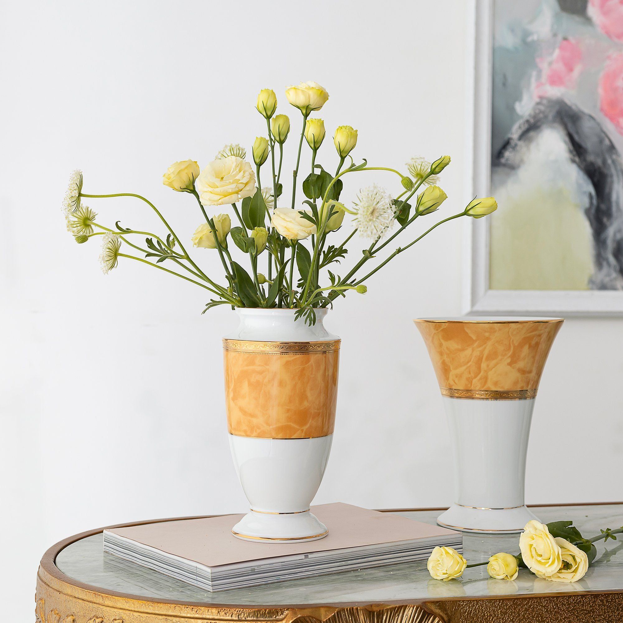 Bình hoa (lọ hoa) trang trí thân bầu cao 23cm (màu vàng - thạch anh) sứ trắng | Noritake Majestic Yellow M-168L - T91875K