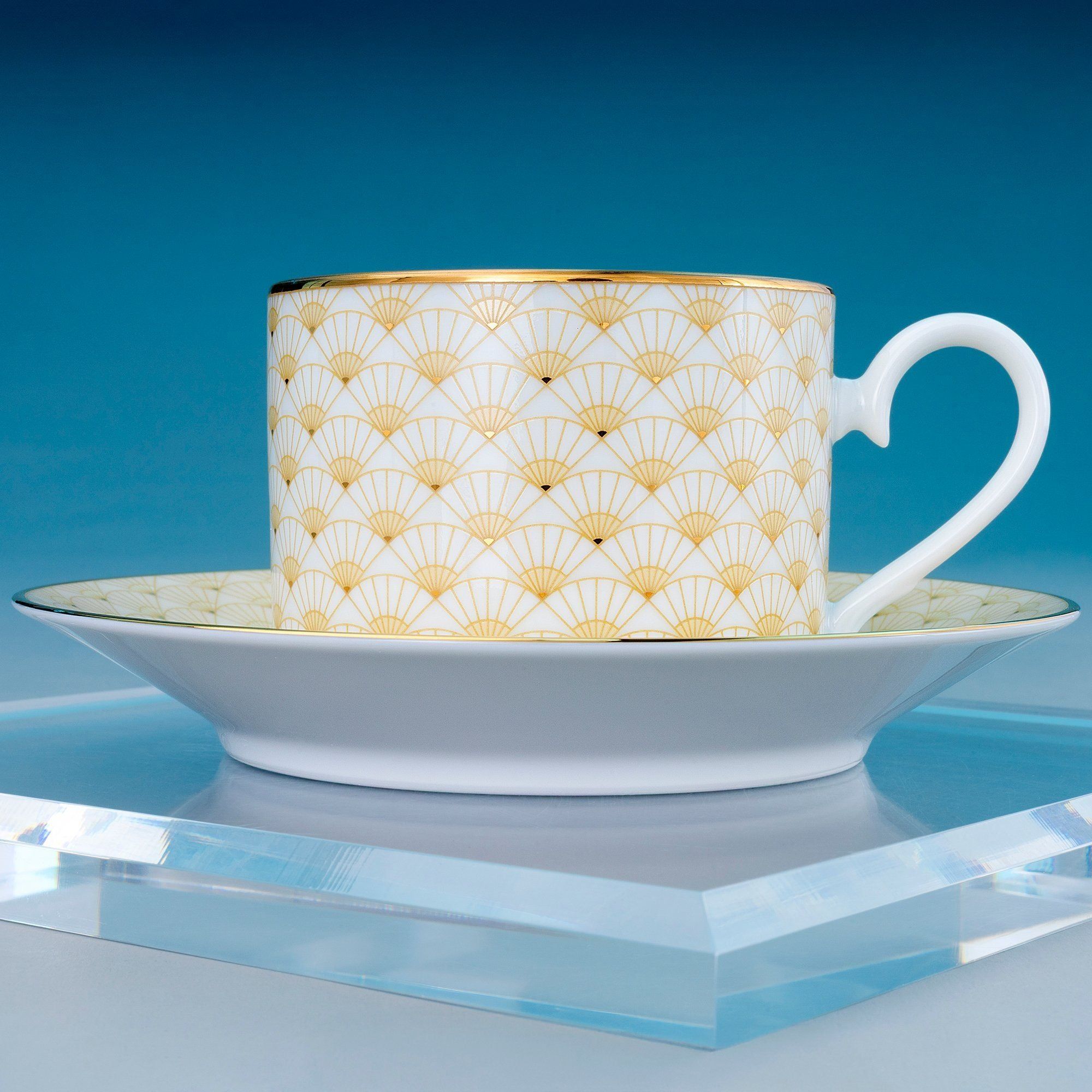 Chén (tách) trà dung tích 240ml kèm đĩa lót sứ trắng | Noritake Trocadero Gold 1787L - T91089