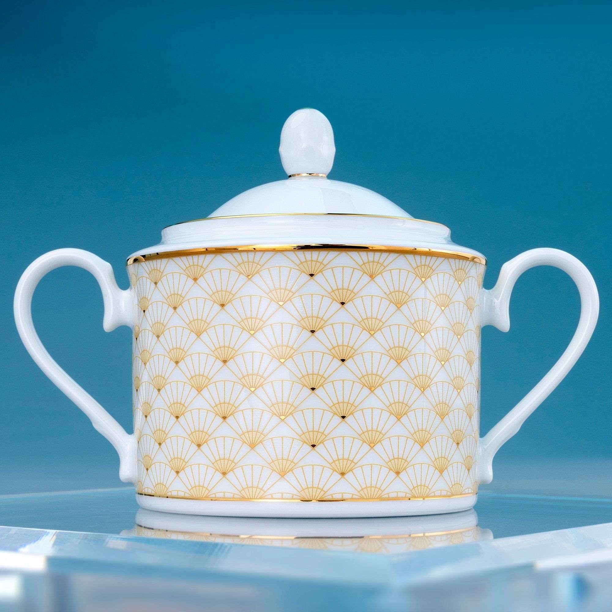 Bình (hũ) đường có nắp đậy dung tích 360ml sứ trắng | Noritake Trocadero Gold 1787L - 91027