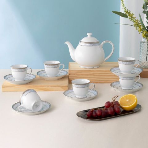  Bộ ấm chén uống trà nhỏ (ấm 780ml, chén 90ml) 13 món sứ trắng | Noritake Hampshire Platinum 4336L - T014S 
