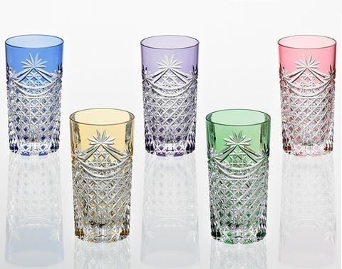  Bộ ly pha lê highball 05 màu xanh lá, đỏ, vàng, tím, xanh dương | Kagami Crystal TS369 - 2835-5 