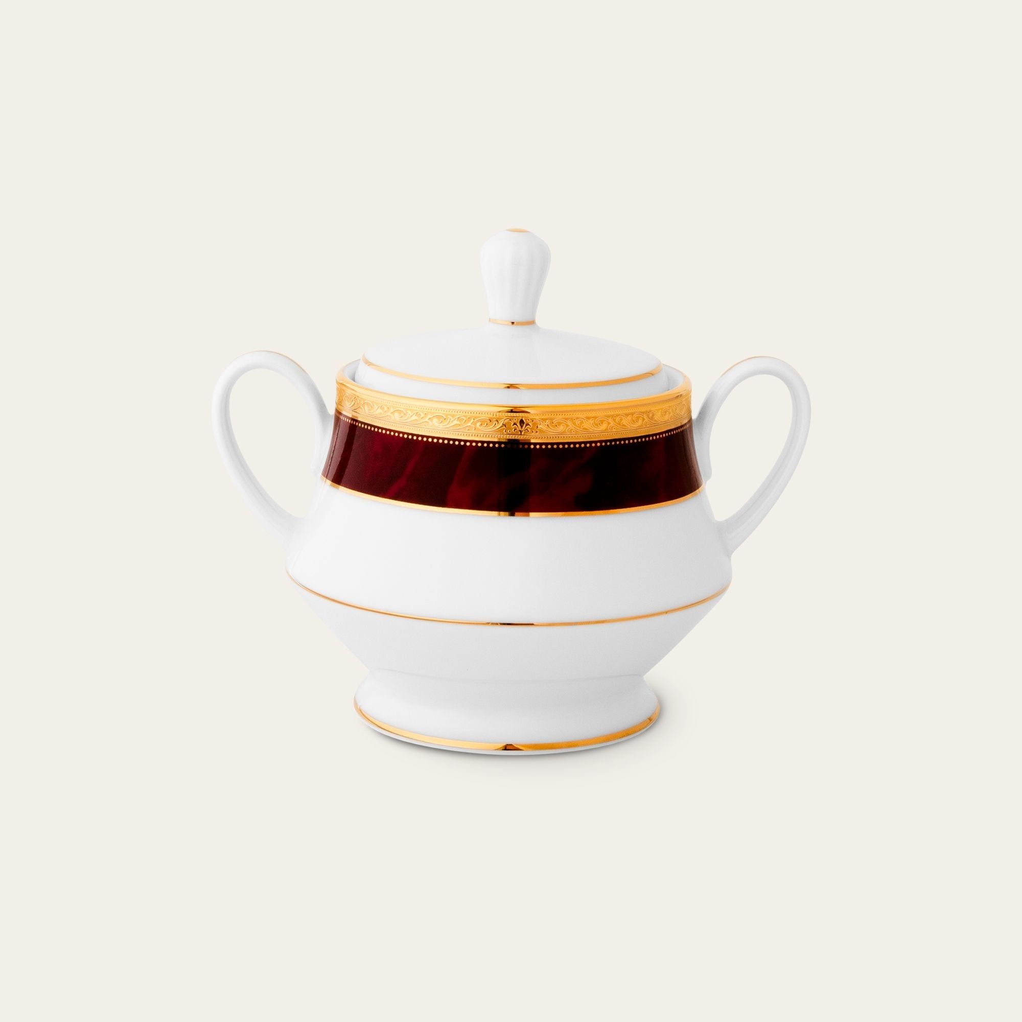 Bình (hũ) đường có nắp đậy dung tích 370ml sứ trắng | Noritake Majestic BURGUN M-166L - 91127