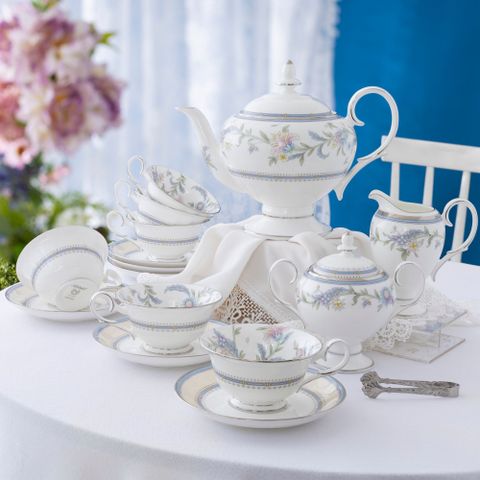  Bộ ấm chén uống trà (ấm 1.050ml, chén 215ml) 15 món sứ xương | Noritake Jardin Fleuri 4910L - T017A 