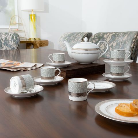  Bộ ấm chén uống trà (ấm 1.150ml, chén 90ml) 13 món sứ xương | Noritake Odessa Platinum 4875L - T014XR 