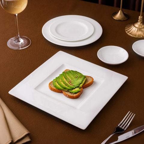  Bộ bát đĩa ăn châu Á đầy đủ 38 món (đĩa vuông, cho 6 người) sứ xương | Noritake Plain White 9990L - D038AV 