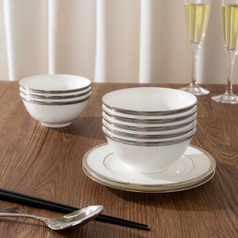  Bộ bát đĩa ăn châu Á cơ bản 22 món (cho 6 người) sứ xương | Noritake Rochelle Platinum 4795L - D022AB 