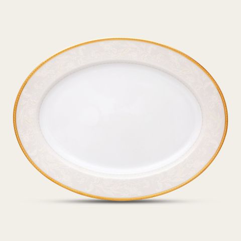  Đĩa Oval cỡ nhỏ (SM) dài 29,4cm sứ trắng | Noritake Flanders Gold 1714L - 91345 