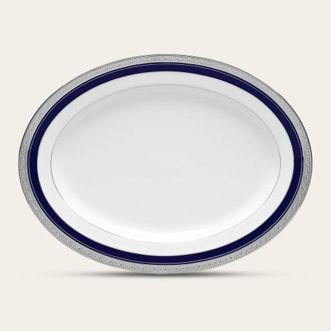  Đĩa Oval cỡ vừa (MD) dài 34,5cm sứ trắng | Noritake Crestwood Cobalt Platinum 4170L - 91344 