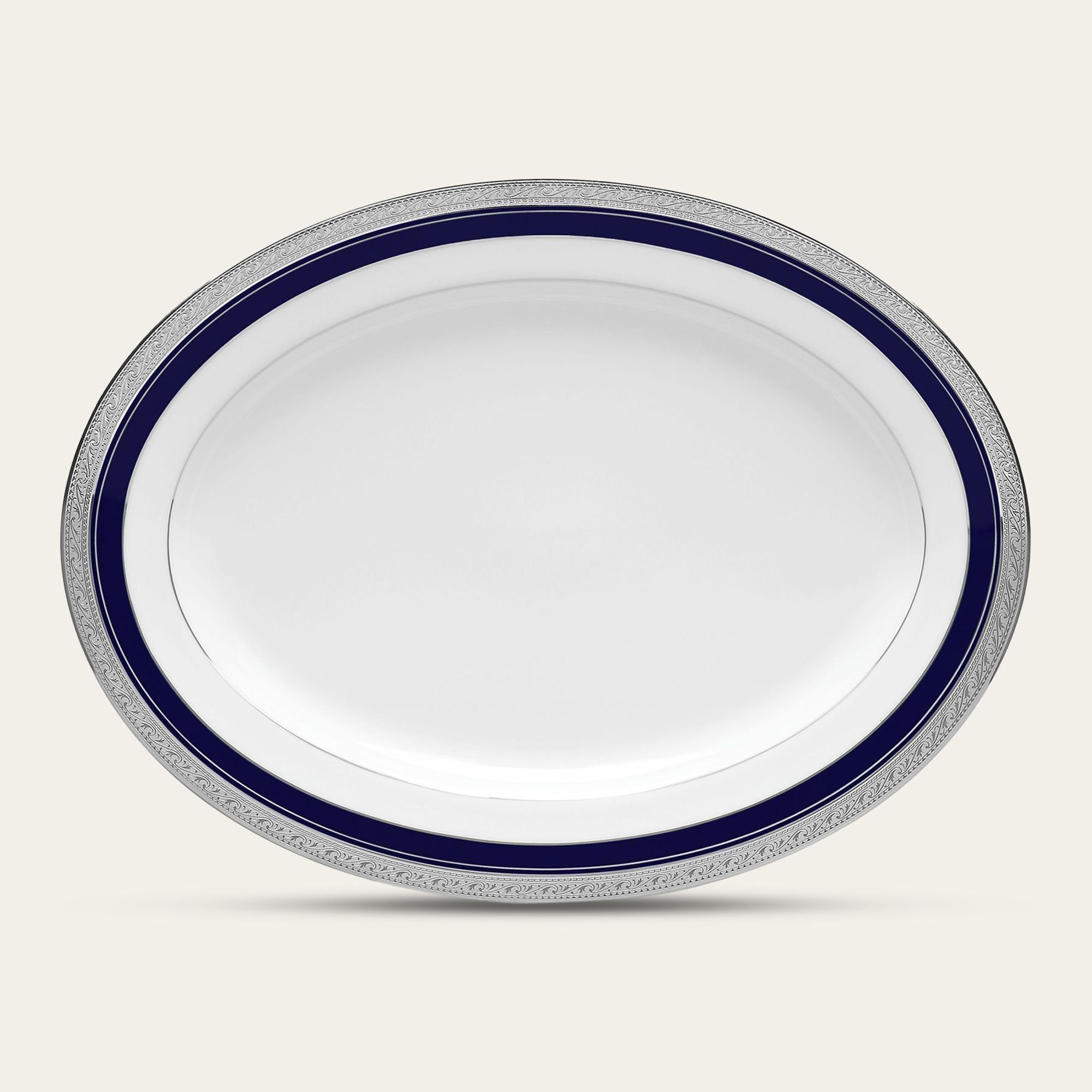Đĩa Oval cỡ nhỏ (SM) dài 29,4cm sứ trắng | Noritake Crestwood Cobalt Platinum 4170L - 91345