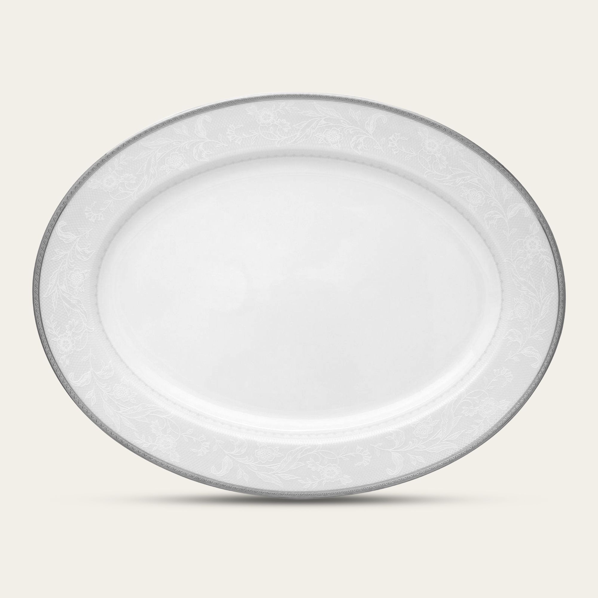 Đĩa Oval cỡ nhỏ (SM) dài 29,4cm sứ trắng | Noritake Flanders Platinum 1715L - 91345