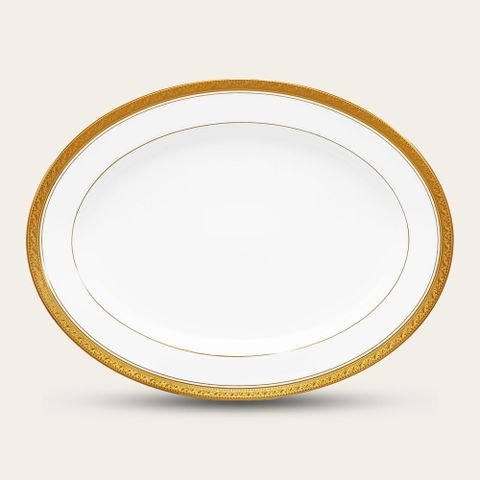  Đĩa Oval cỡ nhỏ (SM) dài 29,4cm sứ trắng | Noritake Crestwood Gold 4167L - 91345 