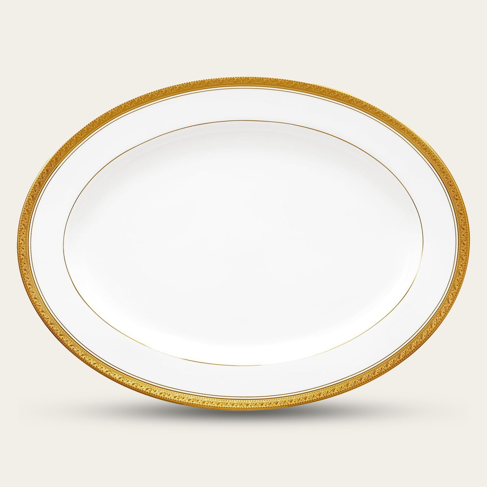 Đĩa Oval cỡ vừa (MD) dài 34,5cm sứ trắng | Noritake Crestwood Gold 4167L - 91344