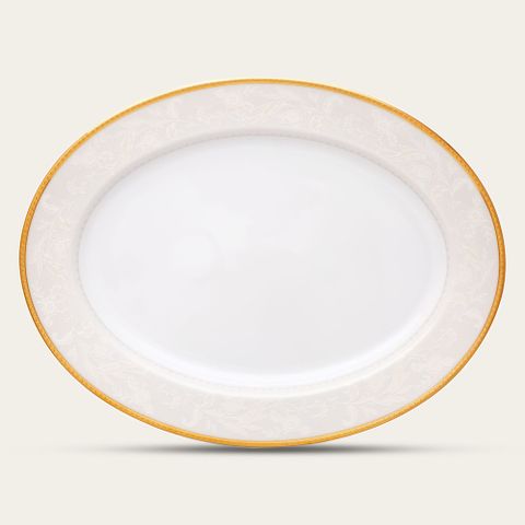  Đĩa Oval cỡ vừa (MD) dài 34,5cm sứ trắng | Noritake Flanders Gold 1714L - 91344 