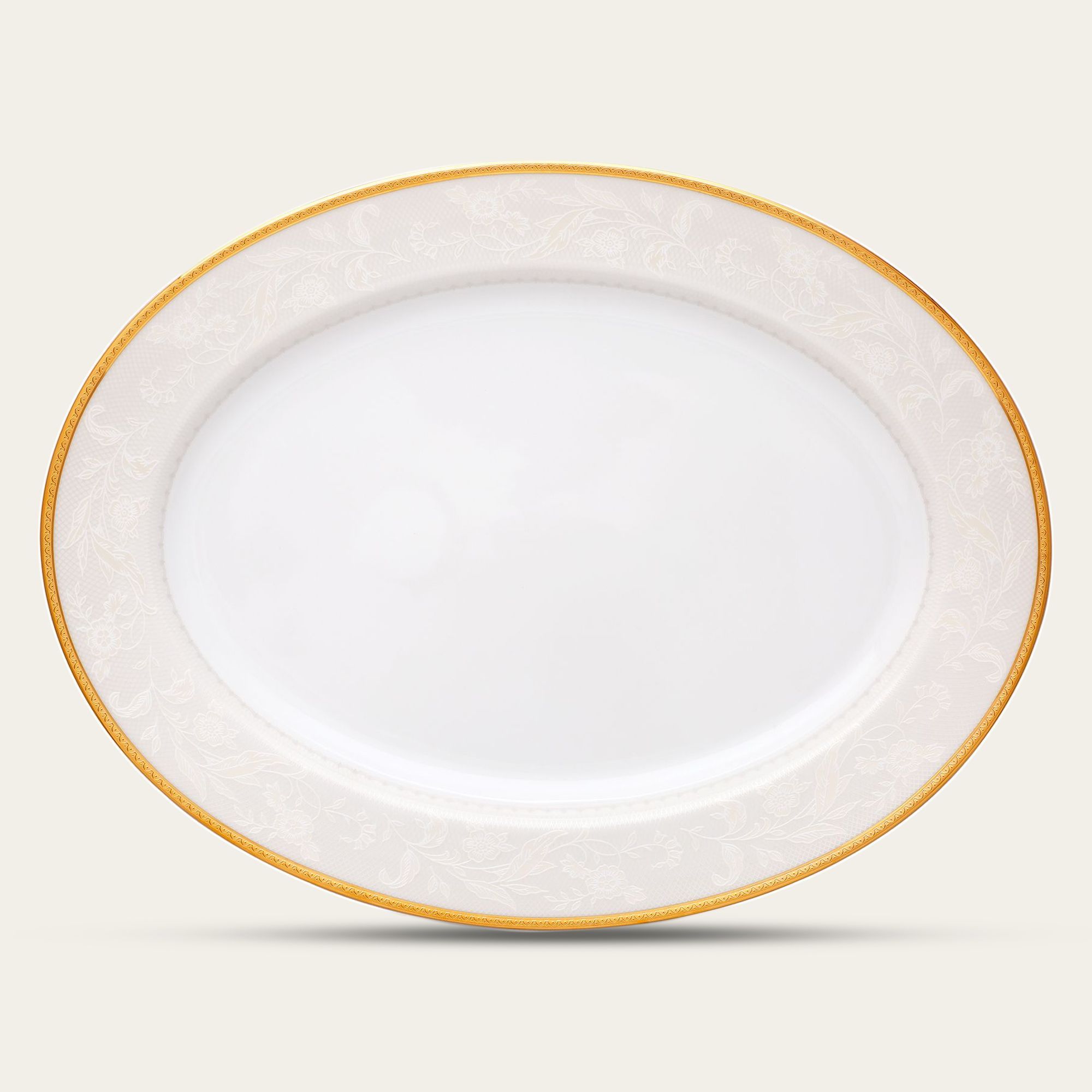 Đĩa Oval cỡ vừa (MD) dài 34,5cm sứ trắng | Noritake Flanders Gold 1714L - 91344