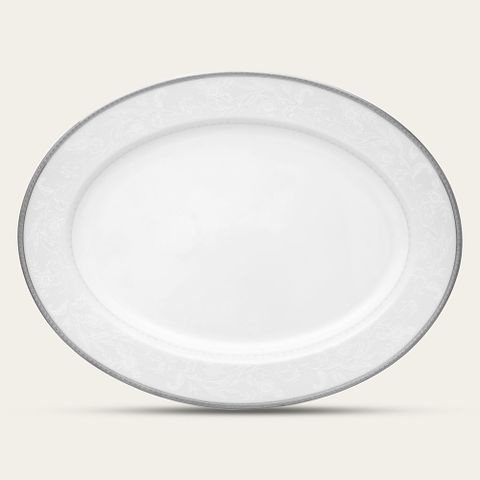  Đĩa Oval cỡ vừa (MD) dài 34,5cm sứ trắng | Noritake Flanders Platinum 1715L - 91344 
