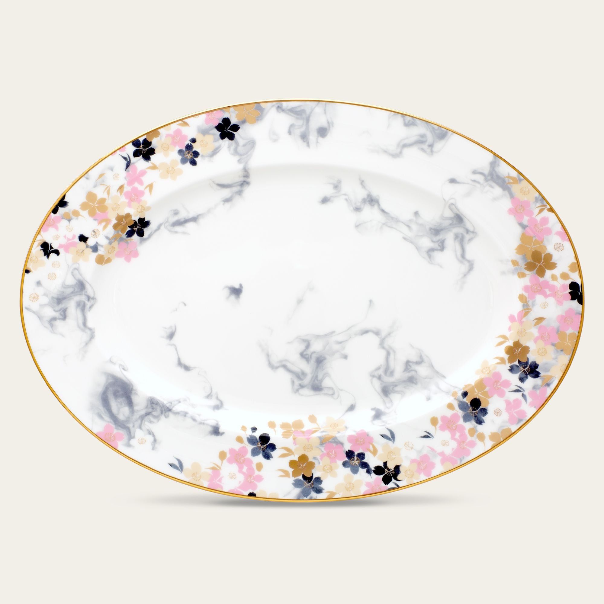 Đĩa Oval cỡ vừa (MD) dài 36,8cm sứ xương | Noritake Moonlit Blossoms 4969L - 97244