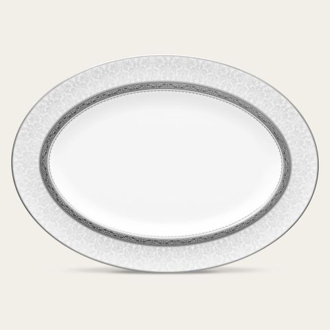  Đĩa Oval cỡ vừa (MD) dài 36,8cm sứ xương | Noritake Odessa Platinum 4875-1L - 97244 