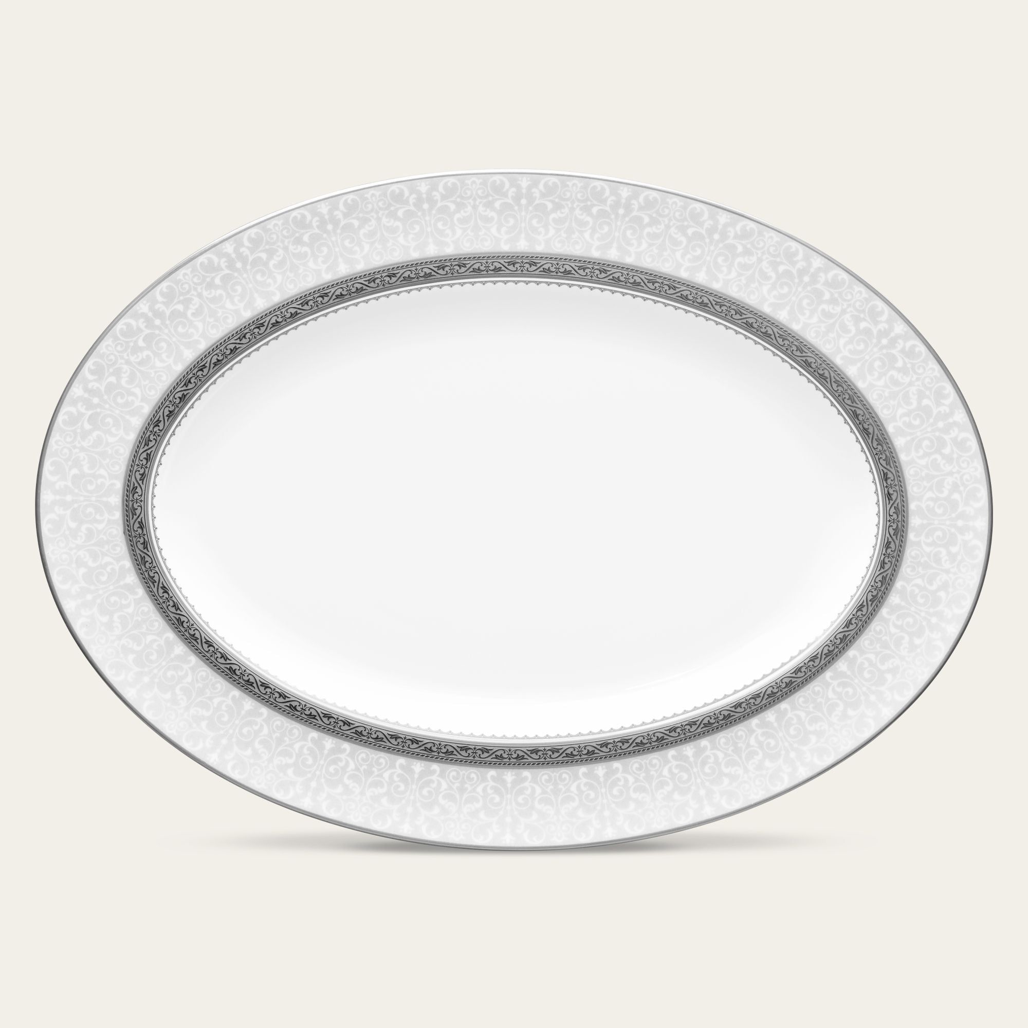 Đĩa Oval cỡ vừa (MD) dài 36,8cm sứ xương | Noritake Odessa Platinum 4875-1L - 97244