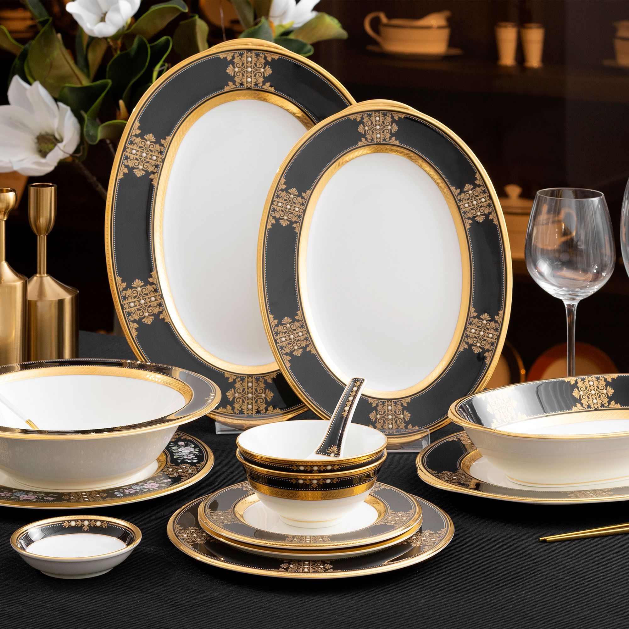 Đĩa Oval cỡ vừa (MD) dài 37,2cm sứ xương Nhật Bản | Noritake Evening Majesty 4818J - 59544