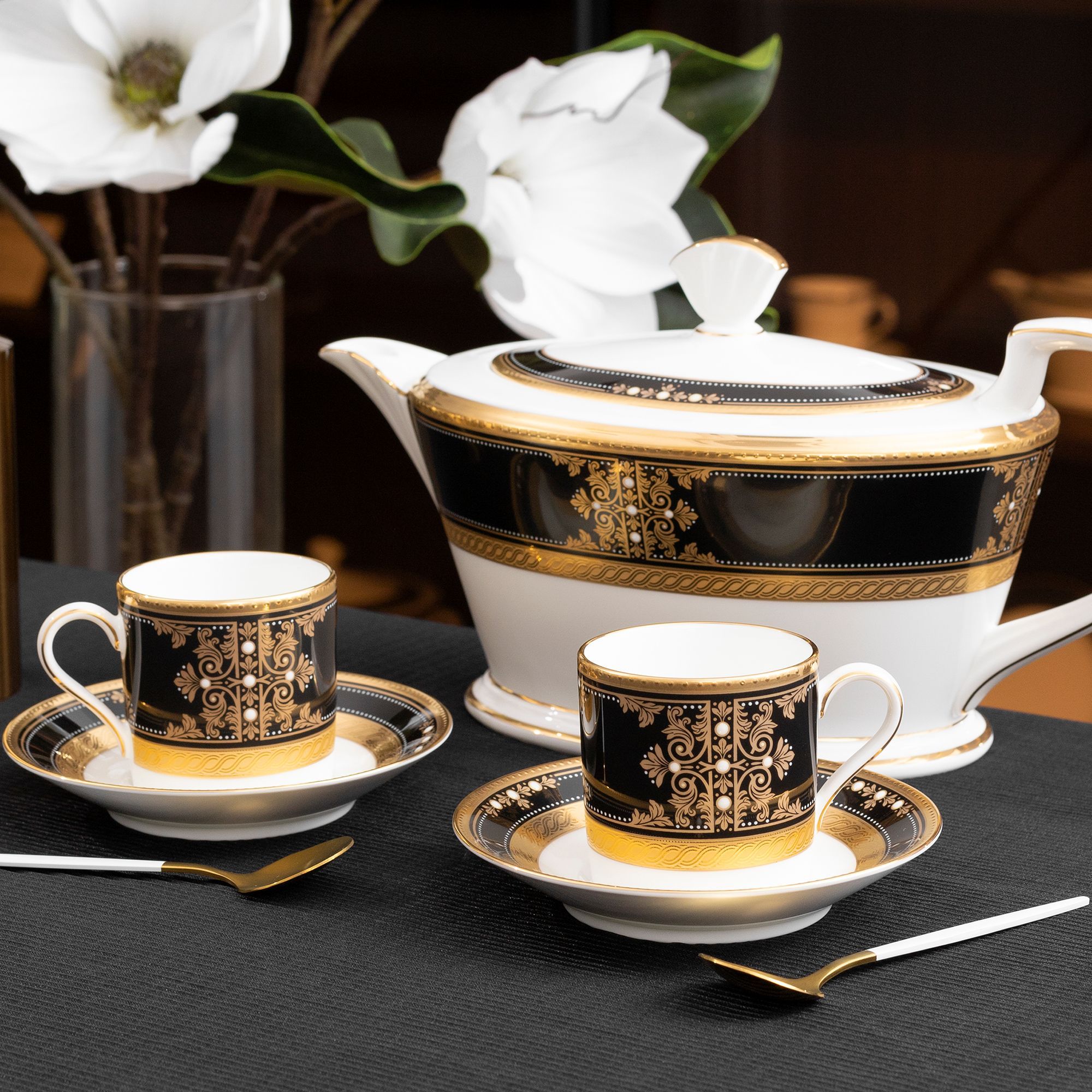 Chén trà (tách trà) nhỏ dung tích 125ml kèm đĩa lót sứ xương Nhật Bản | Noritake Evening Majesty 4818J - T59881